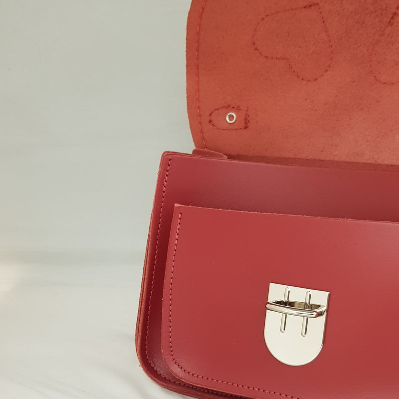 Luna Handmade Leather Bag - Love Hearts- Red