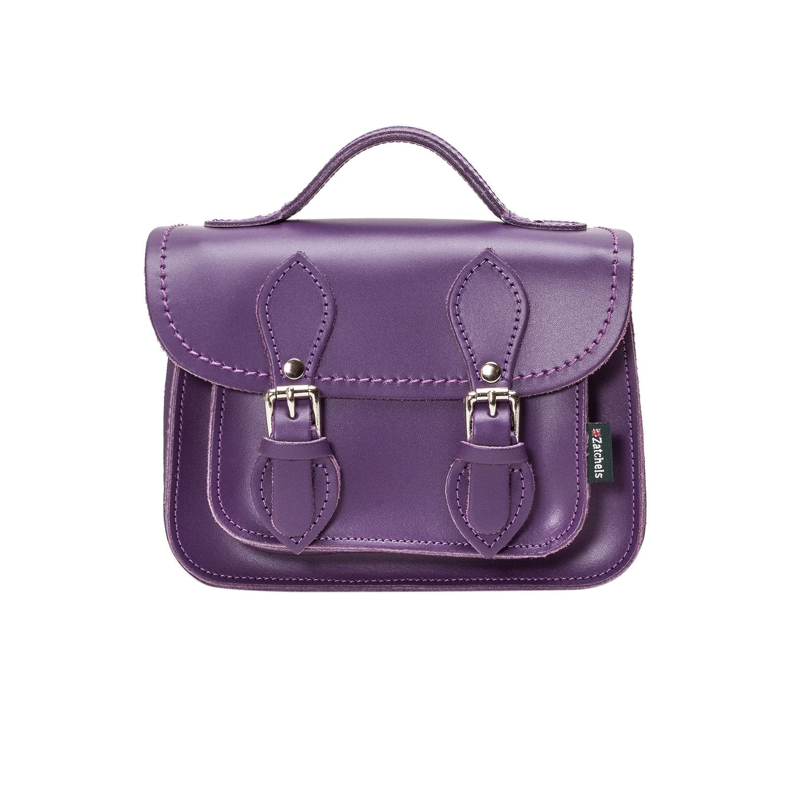 Violet Mini Dogtooth Large Satchel In Purple | Genuine Harris Tweed & Vegan Leather, Adjustable Strap, 11" L X 7.5" H - View #2