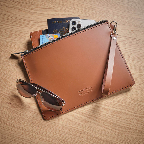 Chestnut Zatchels Handmade Leather Folio Case With Mobile Phone and Sunglasses 