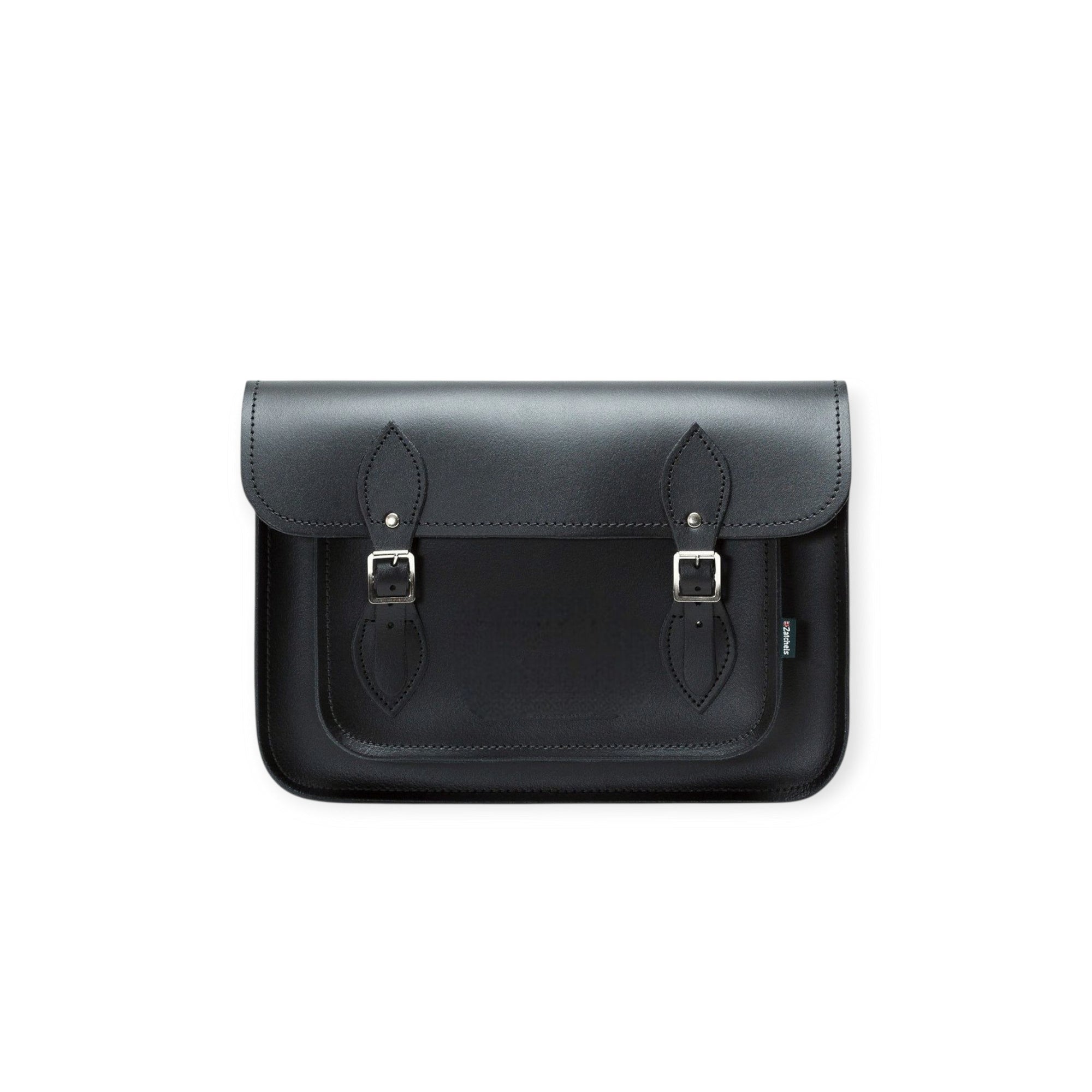 Leather Satchel  with Magnetic Fasteners - Black 11.5'' - In Stock & Ready to Ship