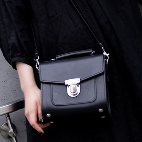 Leather Sugarcube Handbag - Black - Plus Size - In Stock & Ready to Ship