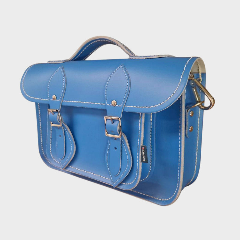 Leather Satchel - 11.5'' Cornflower Blue - In Stock & Ready to Ship