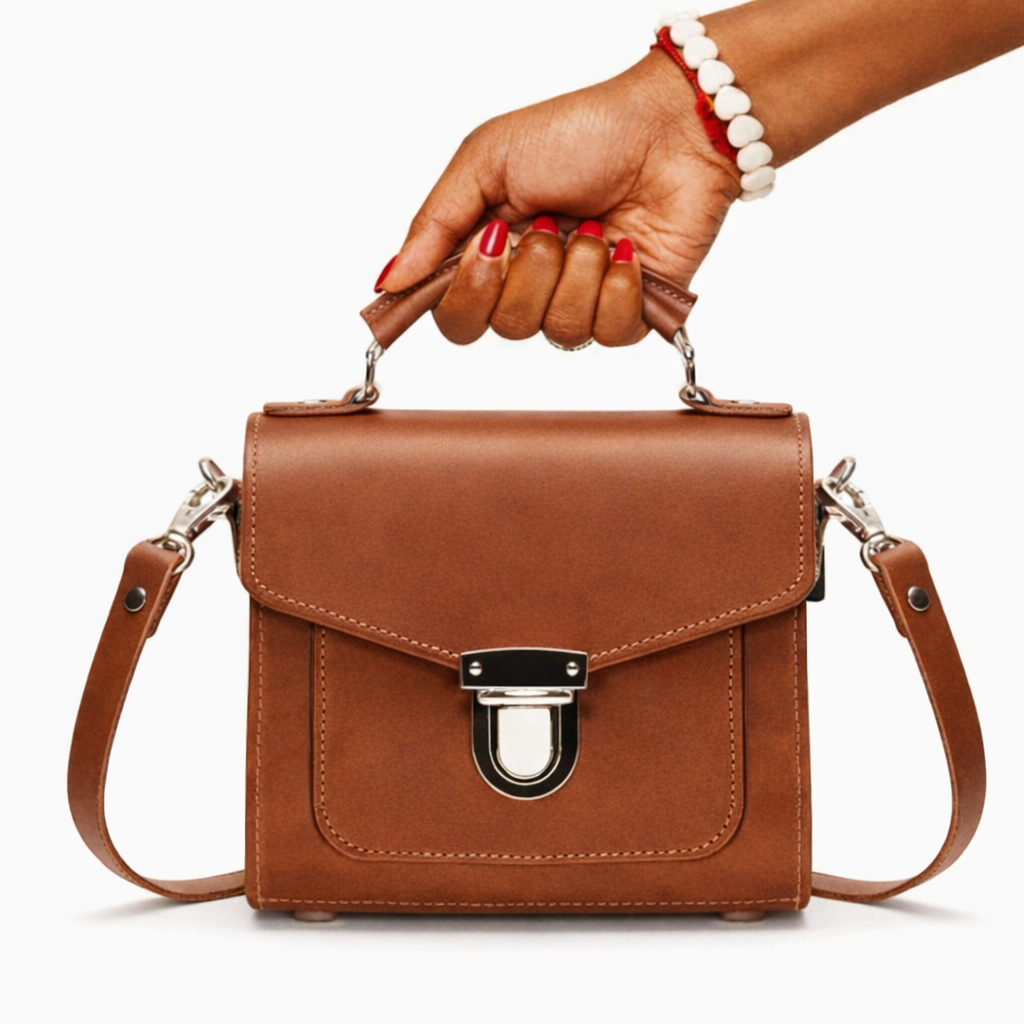 Handmade Leather Sugarcube Handbag - Chestnut