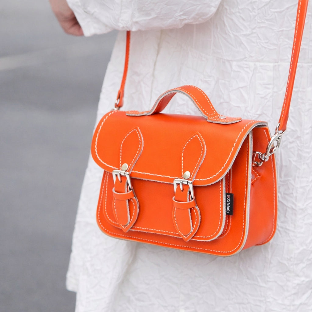 Handmade Leather Micro Satchel - Orange