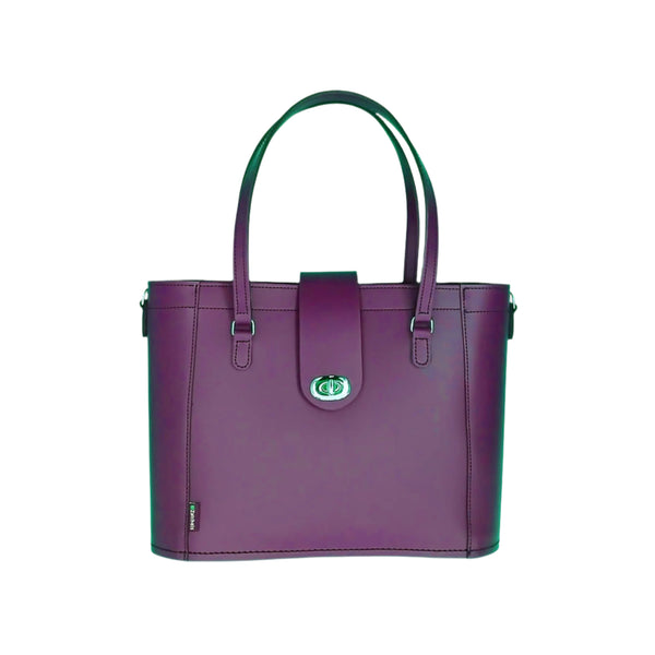 Leather Mini Twist Lock Shopper Bag - Purple