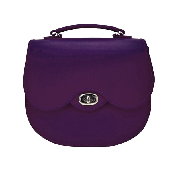 Handmade Leather Twist Lock Saddle Bag - Purple
