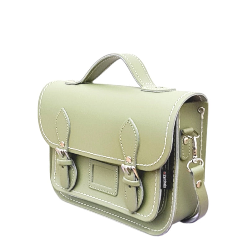 Leather Midi Satchel -  Sage -Green