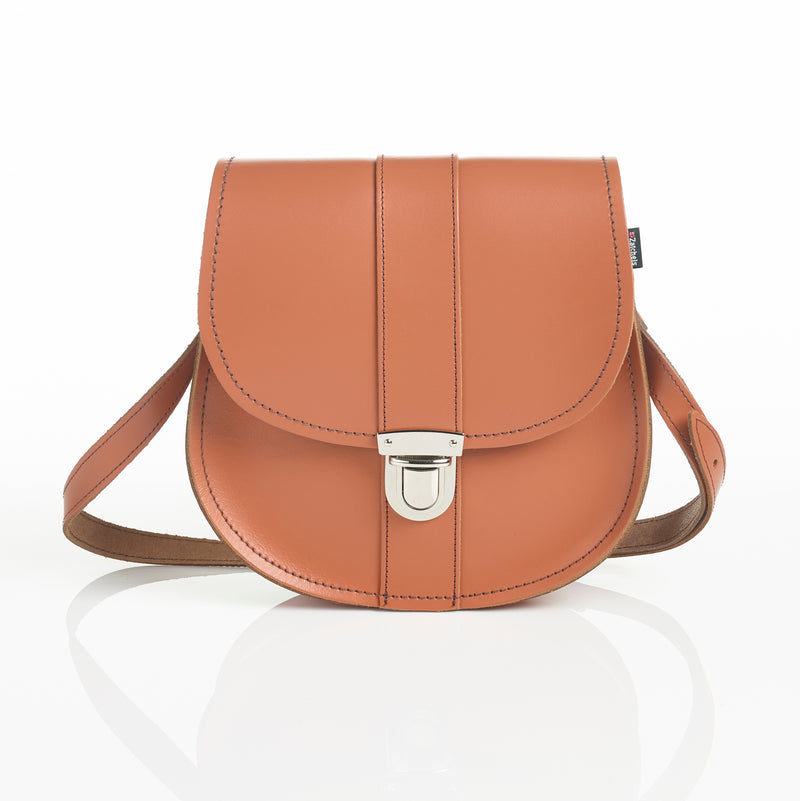 Handmade Leather Pushlock Saddle Bag - Burnt Orange