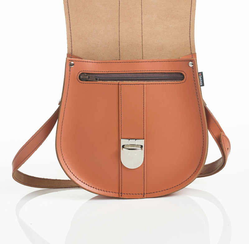 Handmade Leather Pushlock Saddle Bag - Burnt Orange