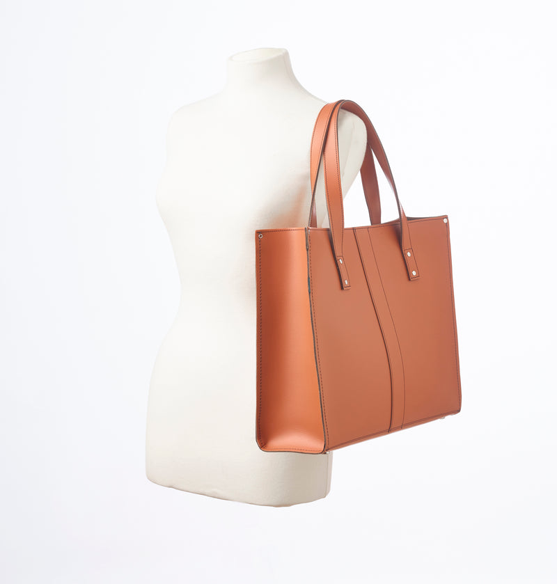 Handmade Leather Shopper - Burnt Orange