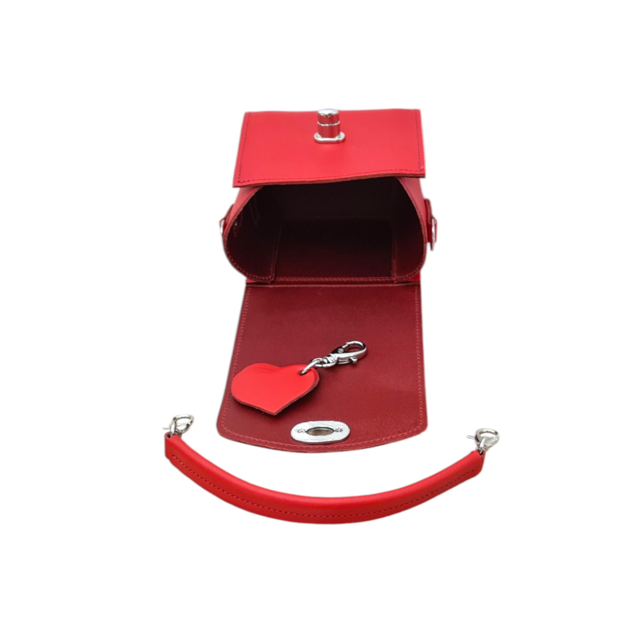 Bauble Handmade Leather Handbag - Love Hearts - Pillar Box Red