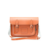 This image shows the front of a burnt orange coloured satchel on a plain white bacground