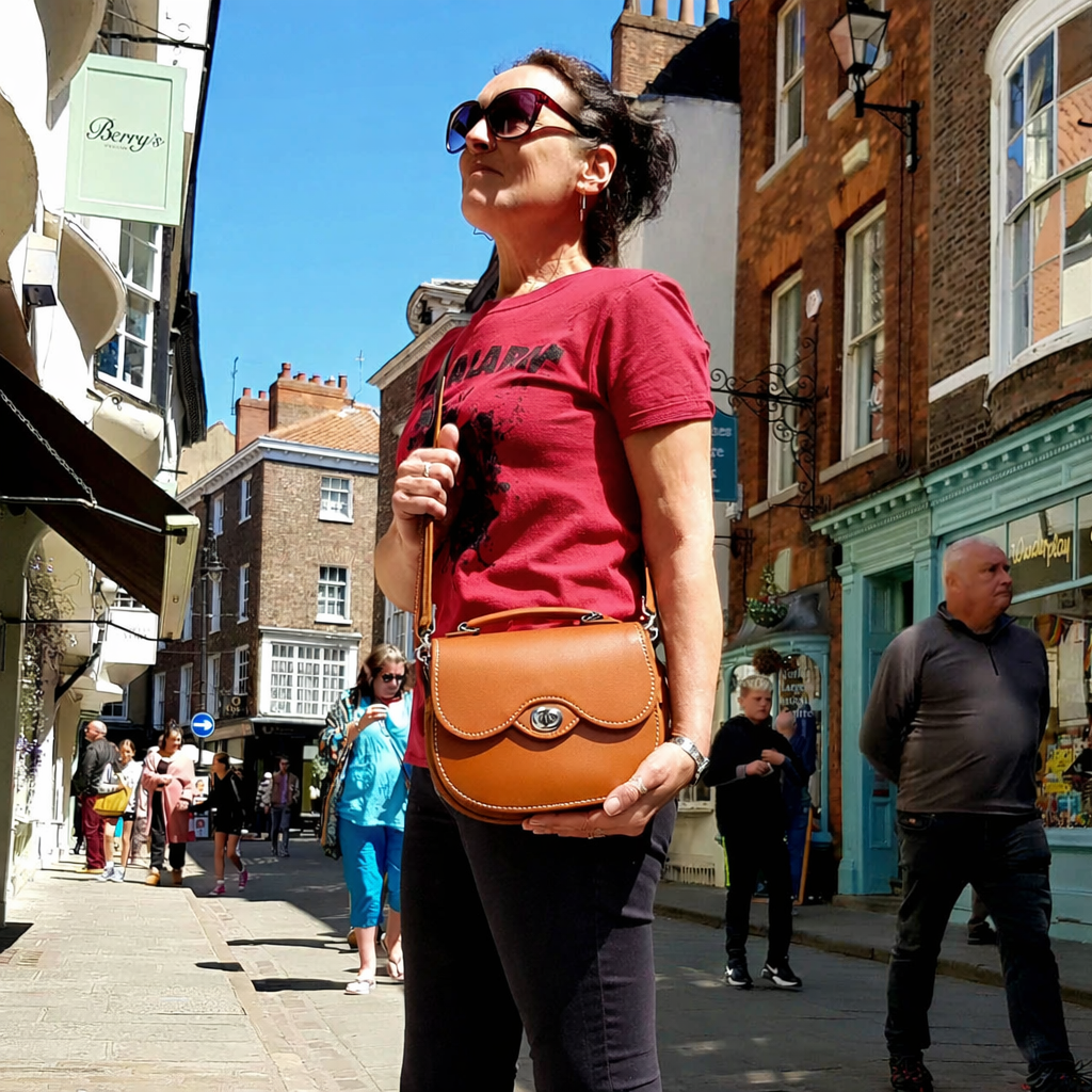 Handmade Leather Twist Lock Saddle Bag - Burnt Orange