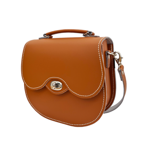 Handmade Leather Twist Lock Saddle Bag - Burnt Orange