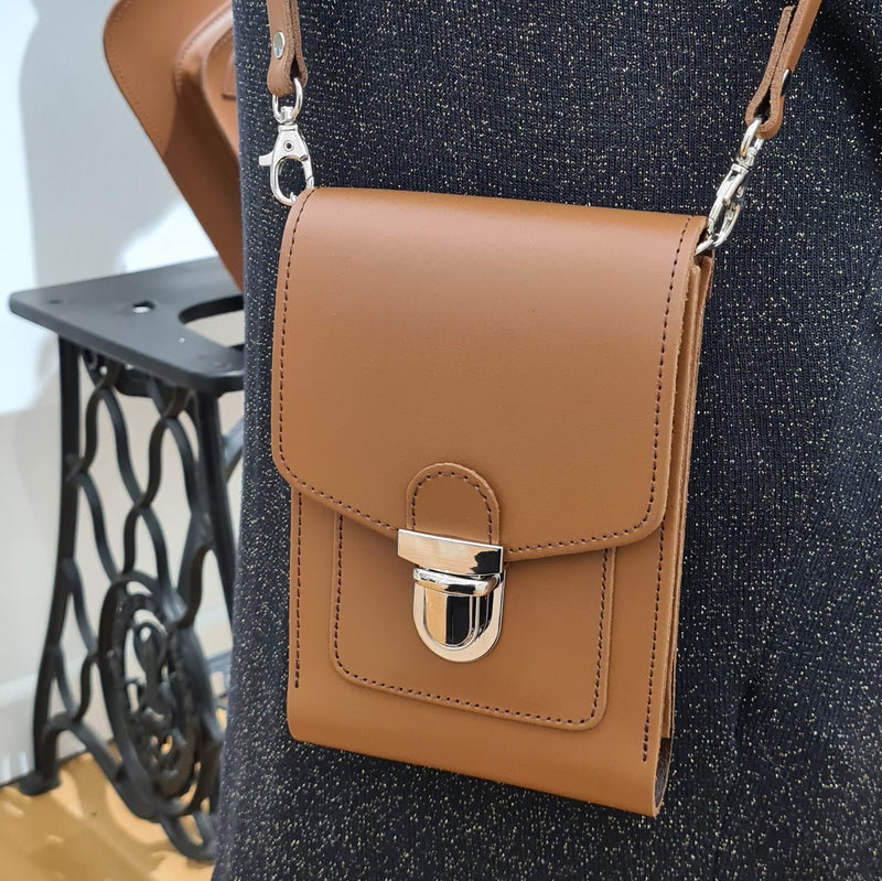 Leather Push Lock Crossbody Phone Case Chestnut – Zatchels