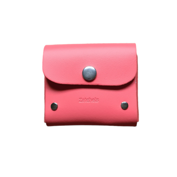 Handmade Leather Simple Coin Purse - Coral