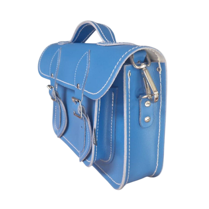 Leather Satchel - 11.5'' Cornflower Blue - In Stock & Ready to Ship