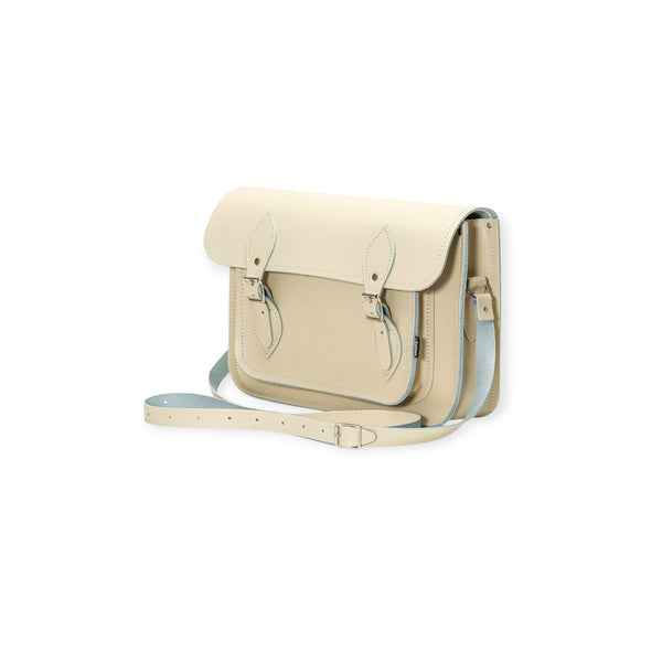 Leather Satchel with Buckle Fastenings- 11.5'' Pastel Cream - In Stock & Ready to Ship