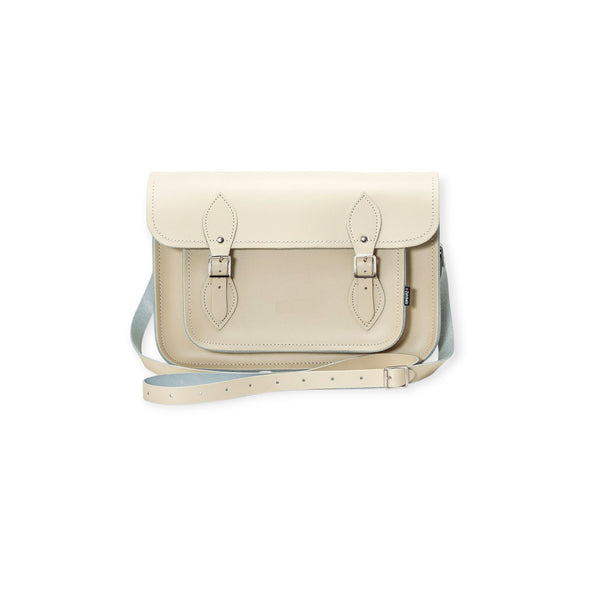 Leather Satchel with Buckle Fastenings- 11.5'' Pastel Cream - In Stock & Ready to Ship