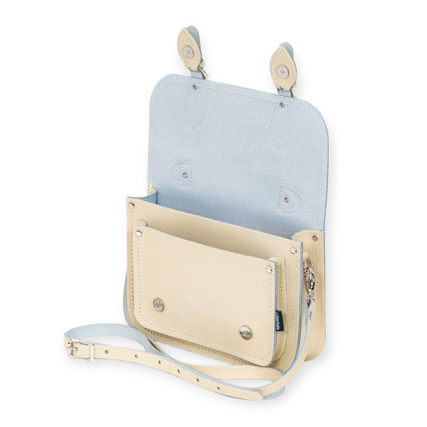 Leather Satchel with Magnetic Fasteners - 11.5'' Pastel Cream - In Stock & Ready to Ship