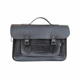Leather 14.5'' Mock Croc Satchel - Black - In Stock & Ready to Ship