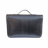 Leather 14.5'' Mock Croc Satchel - Black - In Stock & Ready to Ship