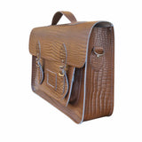 Leather 16'' Mock Croc Satchel - Tan - In Stock & Ready to Ship