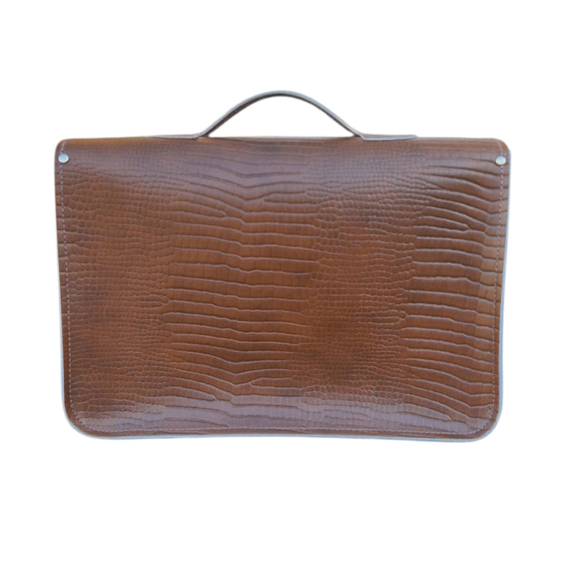 Leather 16'' Mock Croc Satchel - Tan - In Stock & Ready to Ship