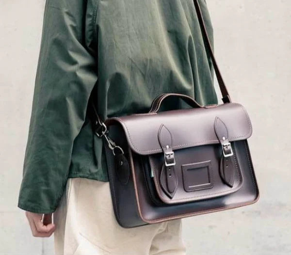 Leather Crossbody Satchel Dark Brown 13'' - In Stock & Ready to Ship