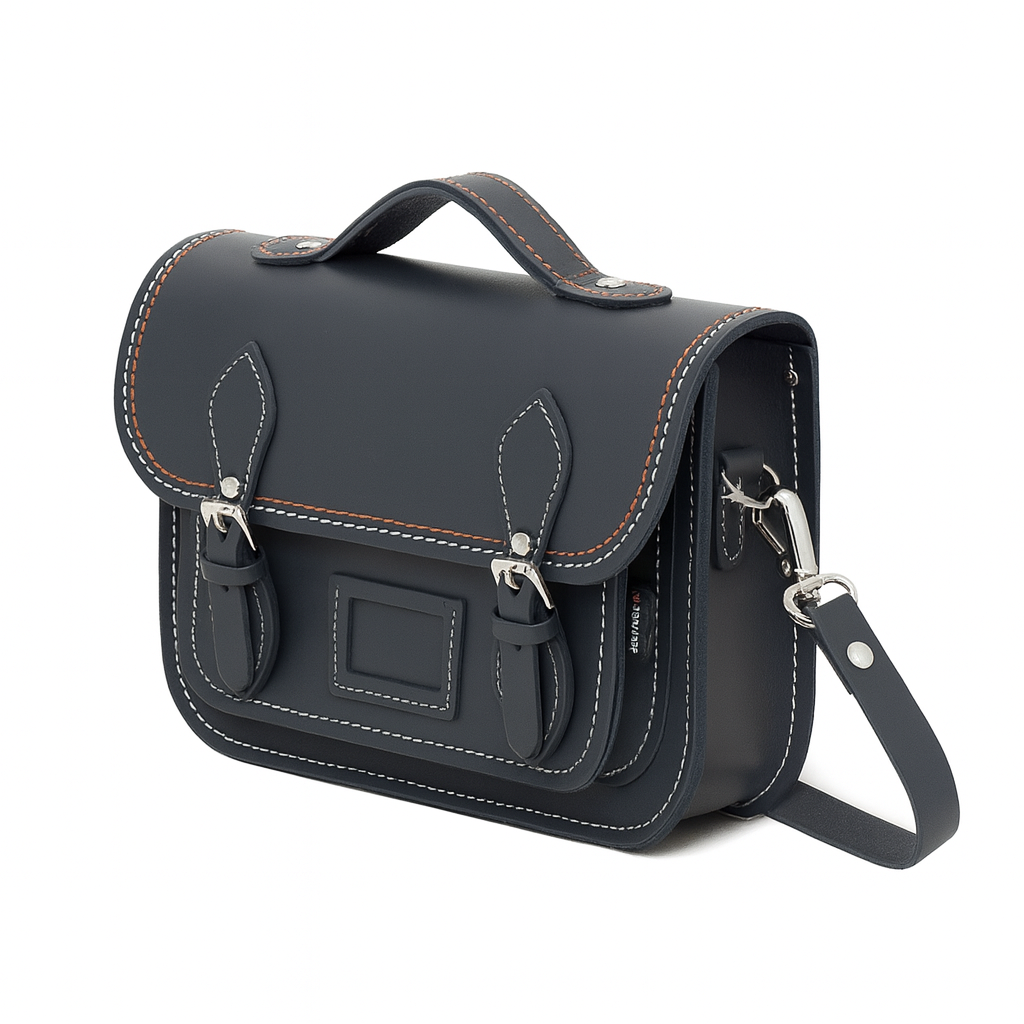 Leather Midi Satchel - Double Stitch - Graphite
