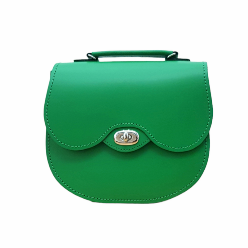 Handmade Leather Twist Lock Saddle Bag - Green