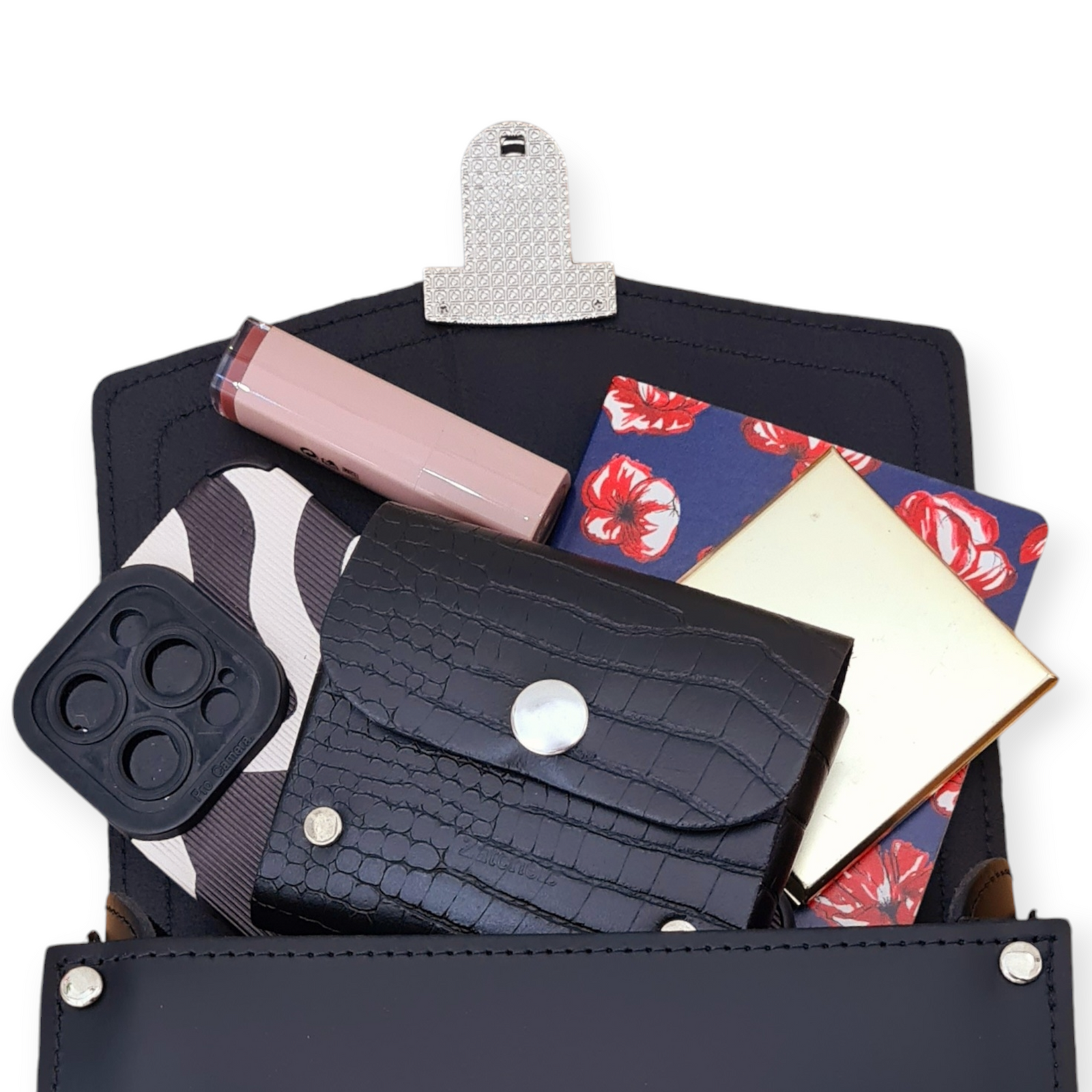 Harmony Leather Sugarcube Plus by Zatchels Black & Hot Fuschia Pink