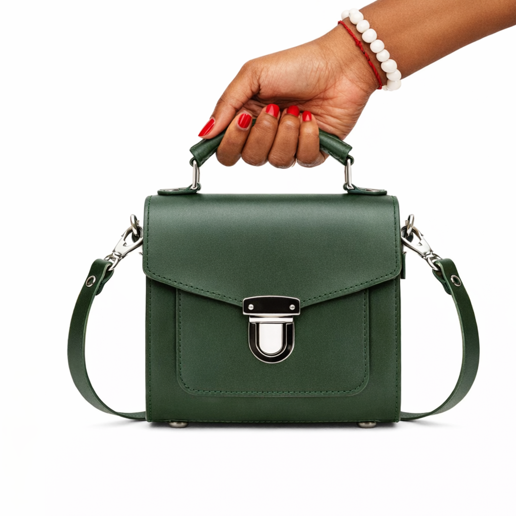 Handmade Leather Sugarcube Handbag - Ivy Green