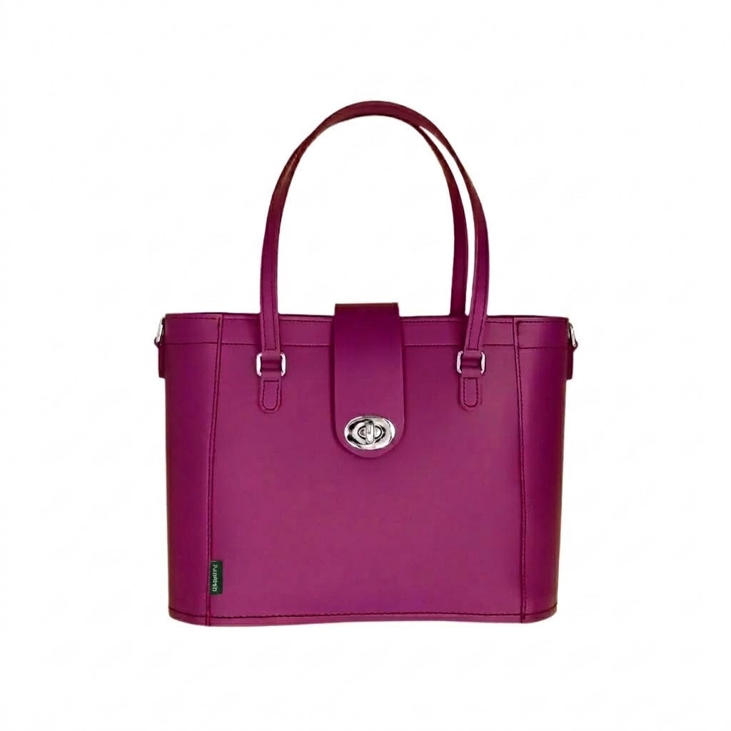 pink mini tote bag with twistlock and dual grab handles