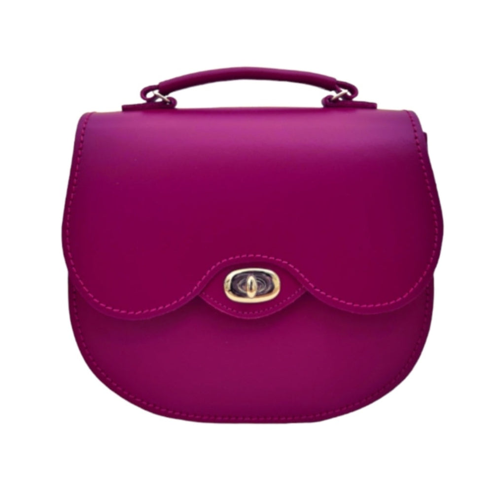 Zatchels Magenta Handmade Leather Twist Lock Saddle Bag