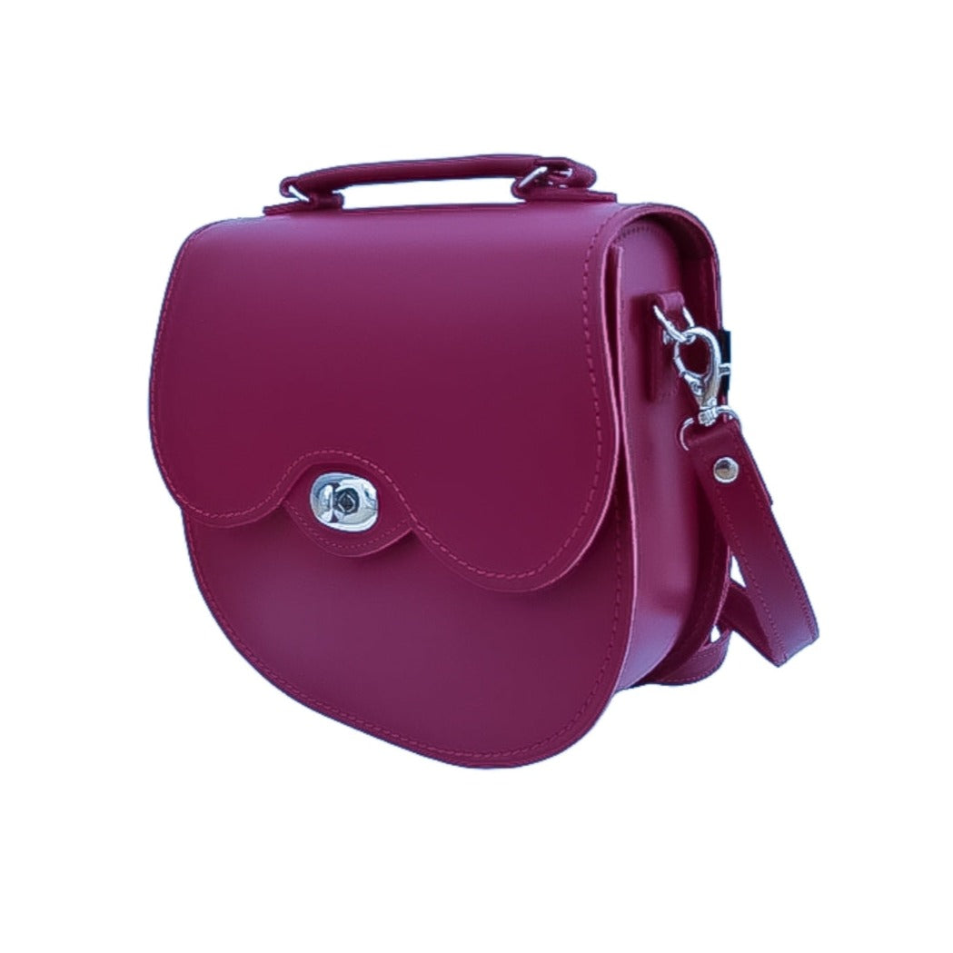 Handmade Leather Twist Lock Saddle Bag - Magenta