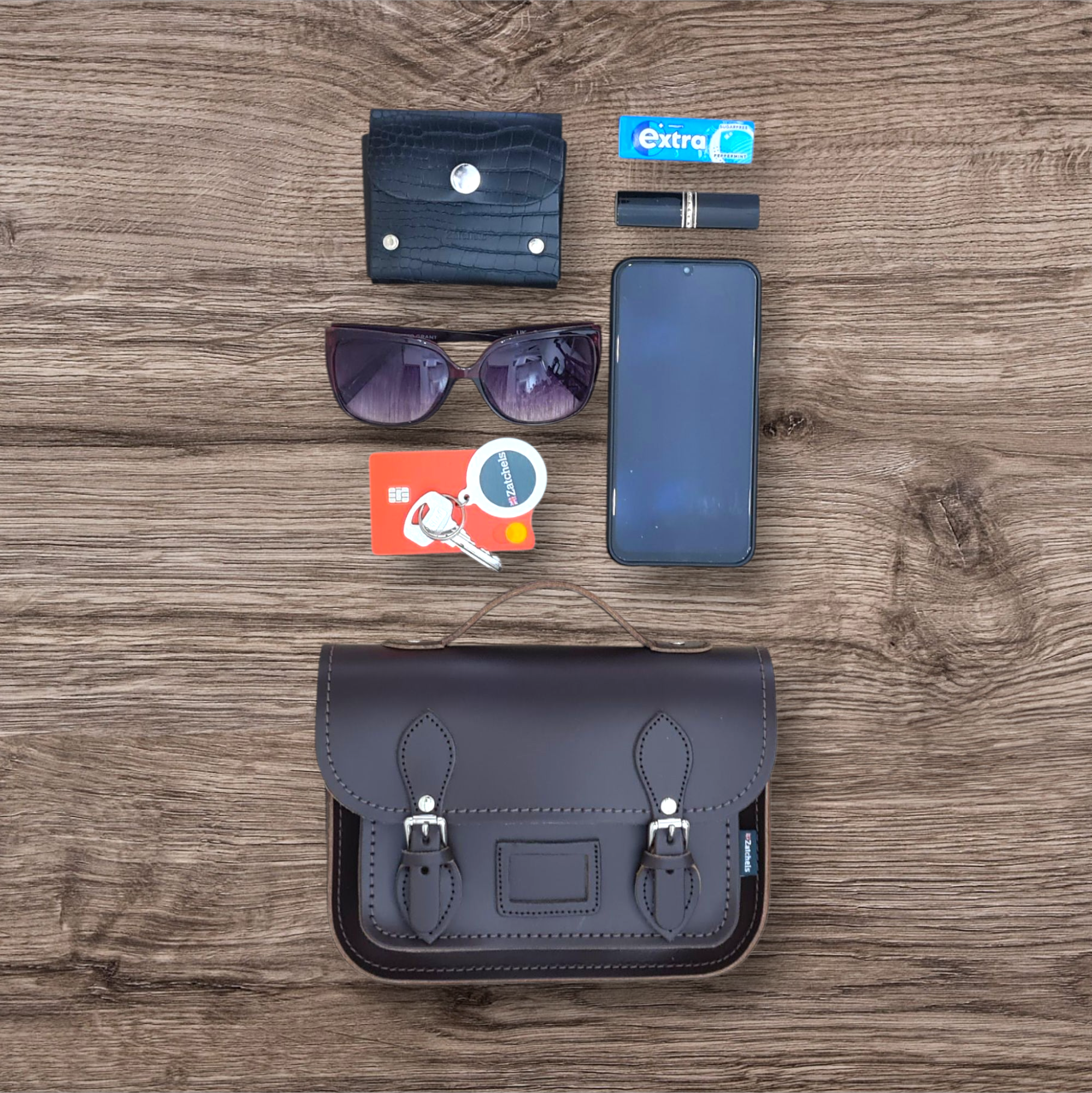 Leather Midi Satchel - Dark Brown