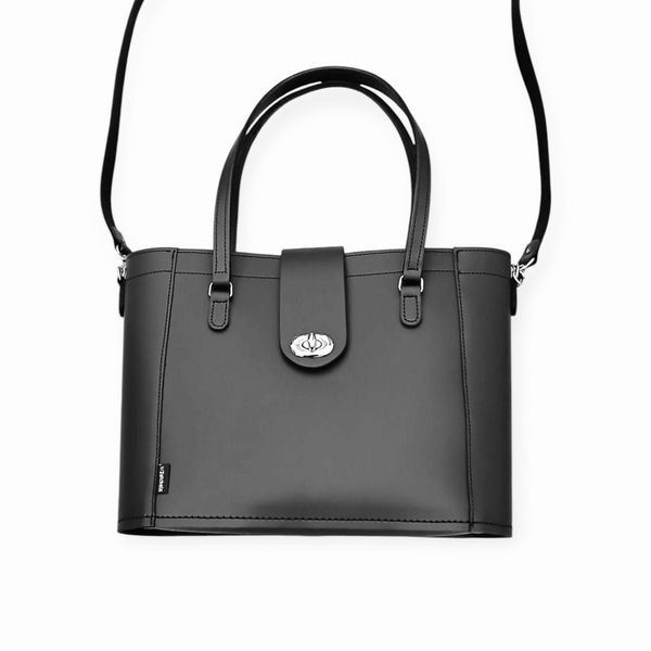 Leather Mini Twist Lock Shopper Bag - Black