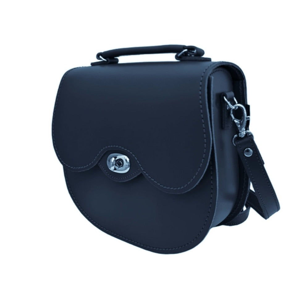 Handmade Leather Twist Lock Saddle Bag - Navy