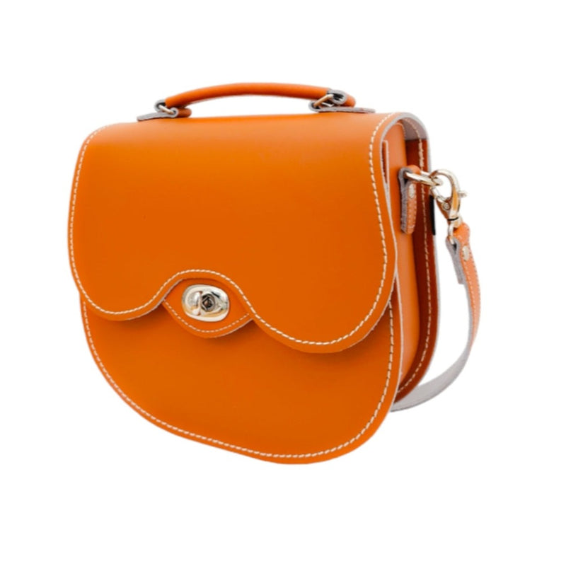 Handmade Leather Twist Lock Saddle Bag - Orange