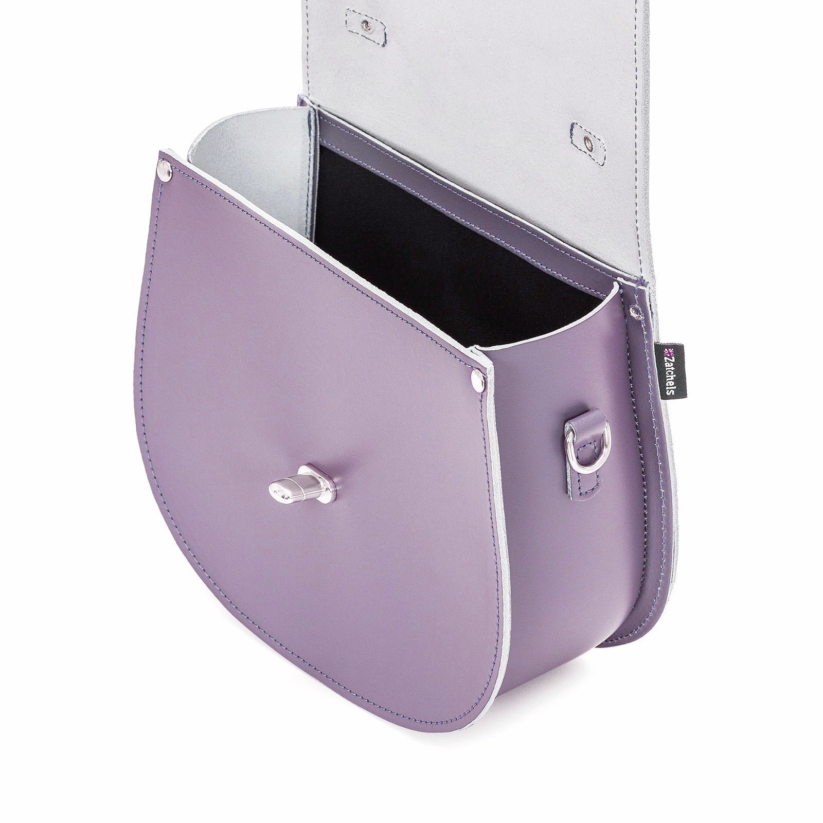 Handmade Leather Twist Lock Saddle Bag - Pastel Violet