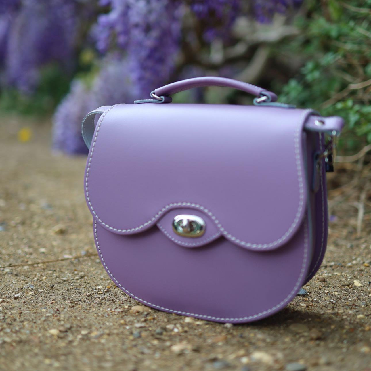 Handmade Leather Twist Lock Saddle Bag - Pastel Violet