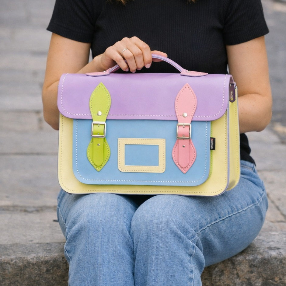 Handmade Leather Satchel - Pastel Kaleidoscope