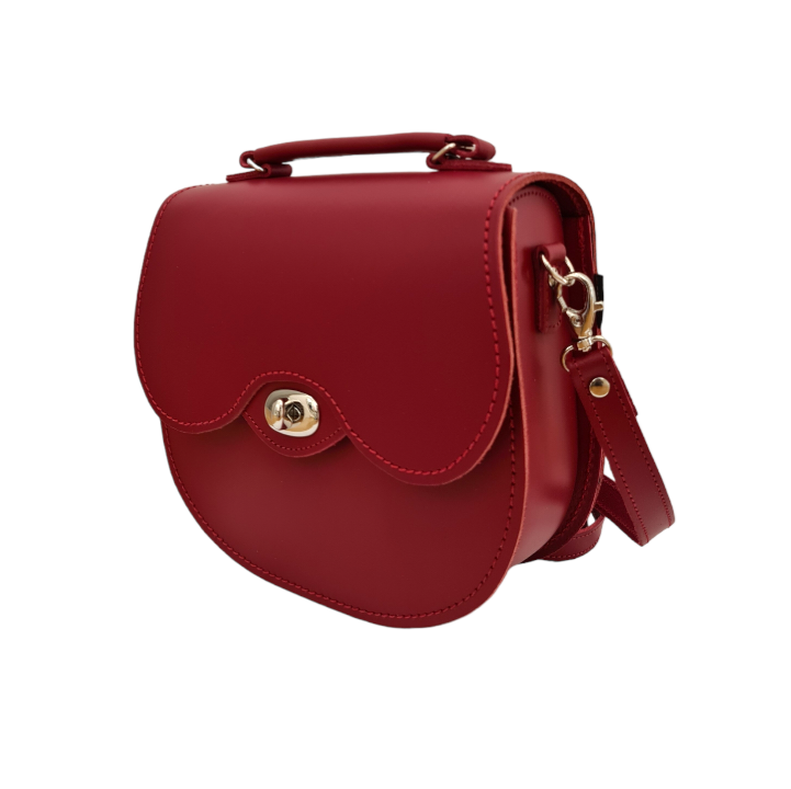 Handmade Leather Twist Lock Saddle Bag - Red