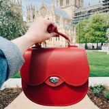 Handmade Leather Twist Lock Saddle Bag - Red