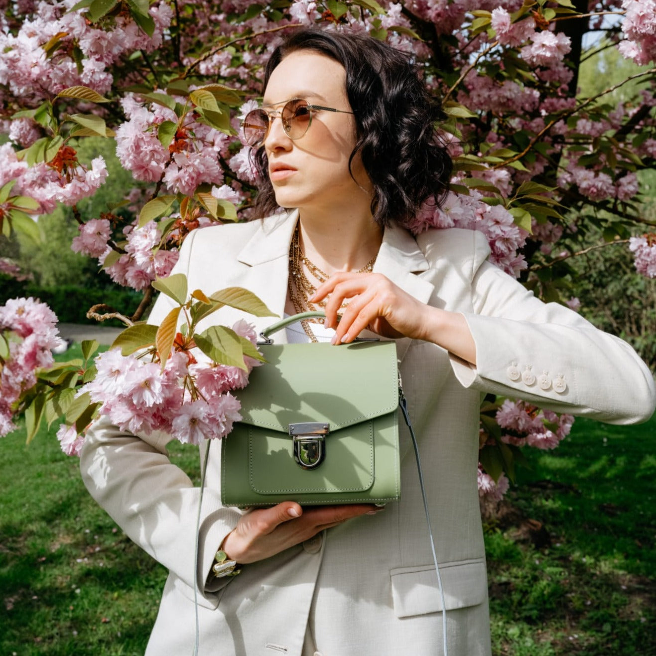 Handmade Leather Sugarcube Plus Handbag - Sage Green  In Stock & Ready to Ship