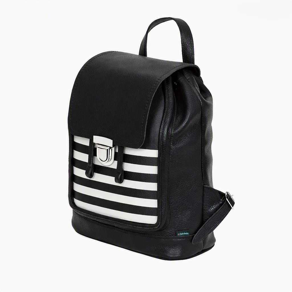 Soft Leather Backpack - Black & White Striped
