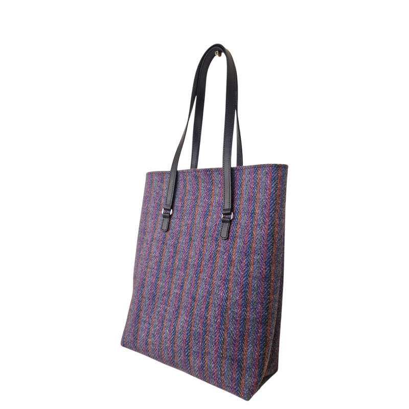 Handmade Leather & Tweed Tote Bag - Purple - In Stock & Ready to Ship