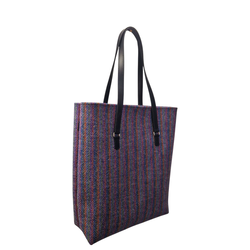 Handmade Leather & Tweed Tote Bag - Purple - In Stock & Ready to Ship