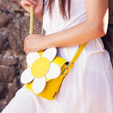 Handmade Leather Daisy Barrel Bag - Pastel Yellow